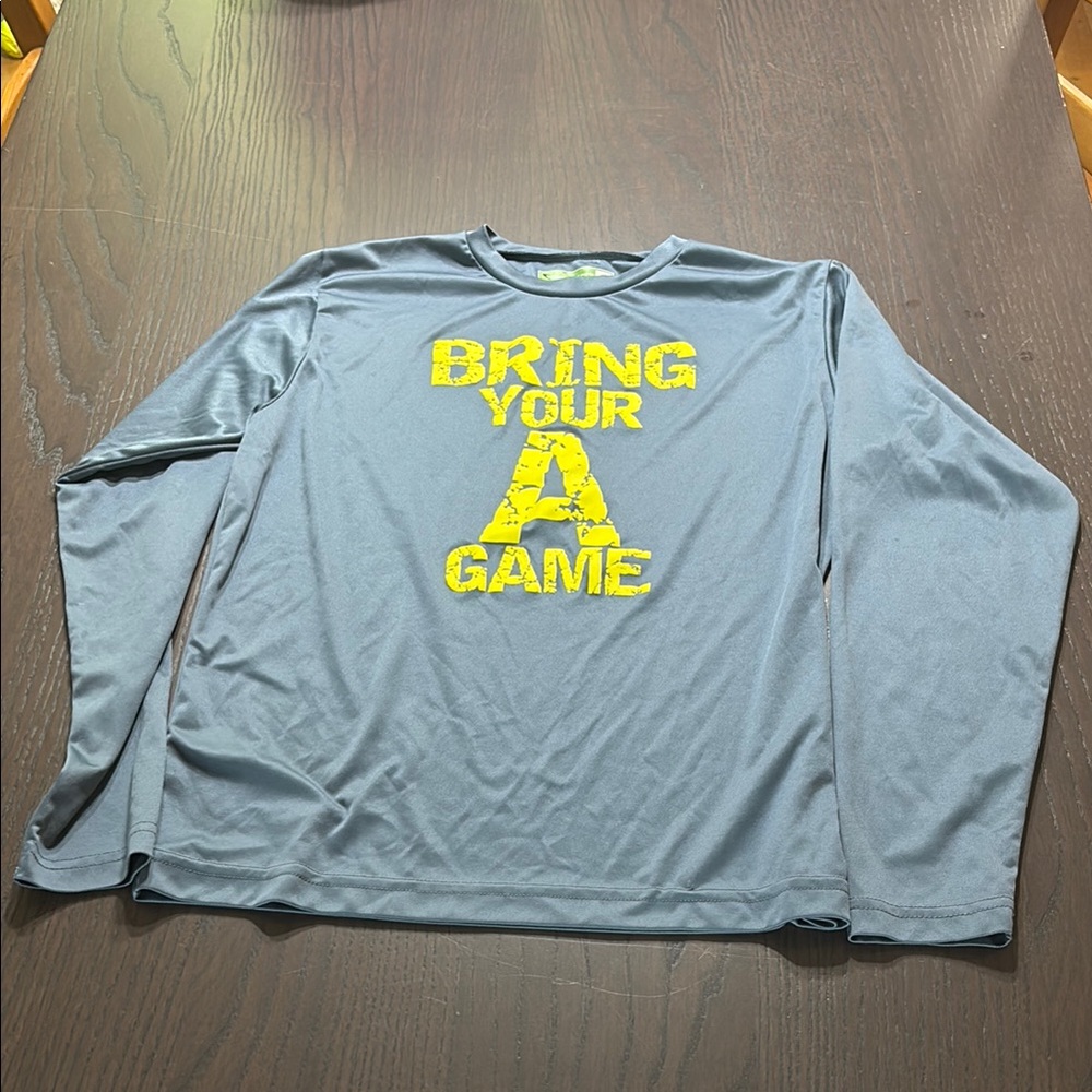 Youth XL Gray Long Sleeve Shirt with Yellow Print